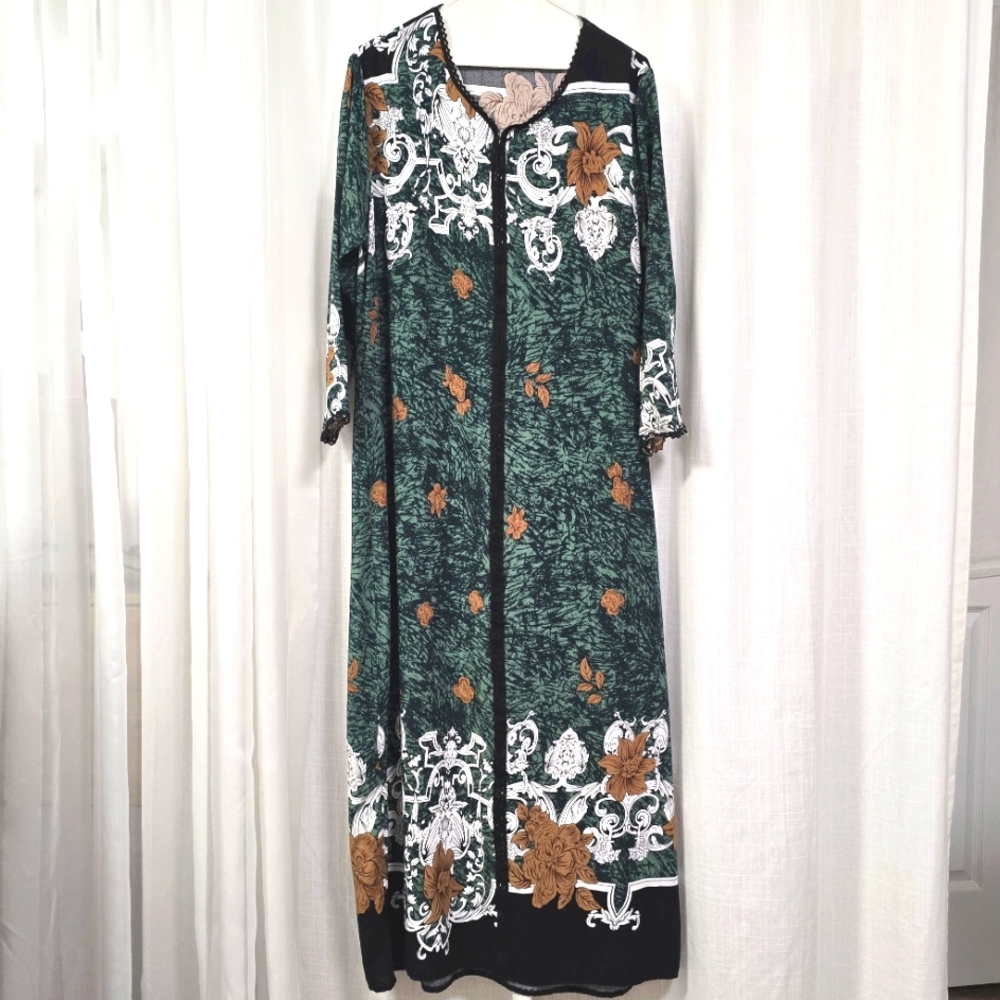 2/$30 Green‎ Floral Boho Maxi Long Shift Dress Size M Lagenlook Cottagecore